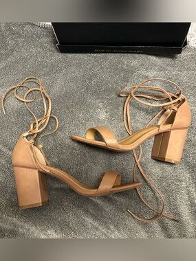 Lulus Kaira Beige Lace-up Heels - Size 8.5